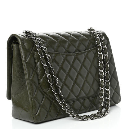 Chanel Caviar Quilted Maxi Double Flap Dark Green 2 of 15