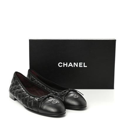 Chanel Aged Calfskin Quilted Cap Toe Ballerina Flats 41 Black 9 of 9
