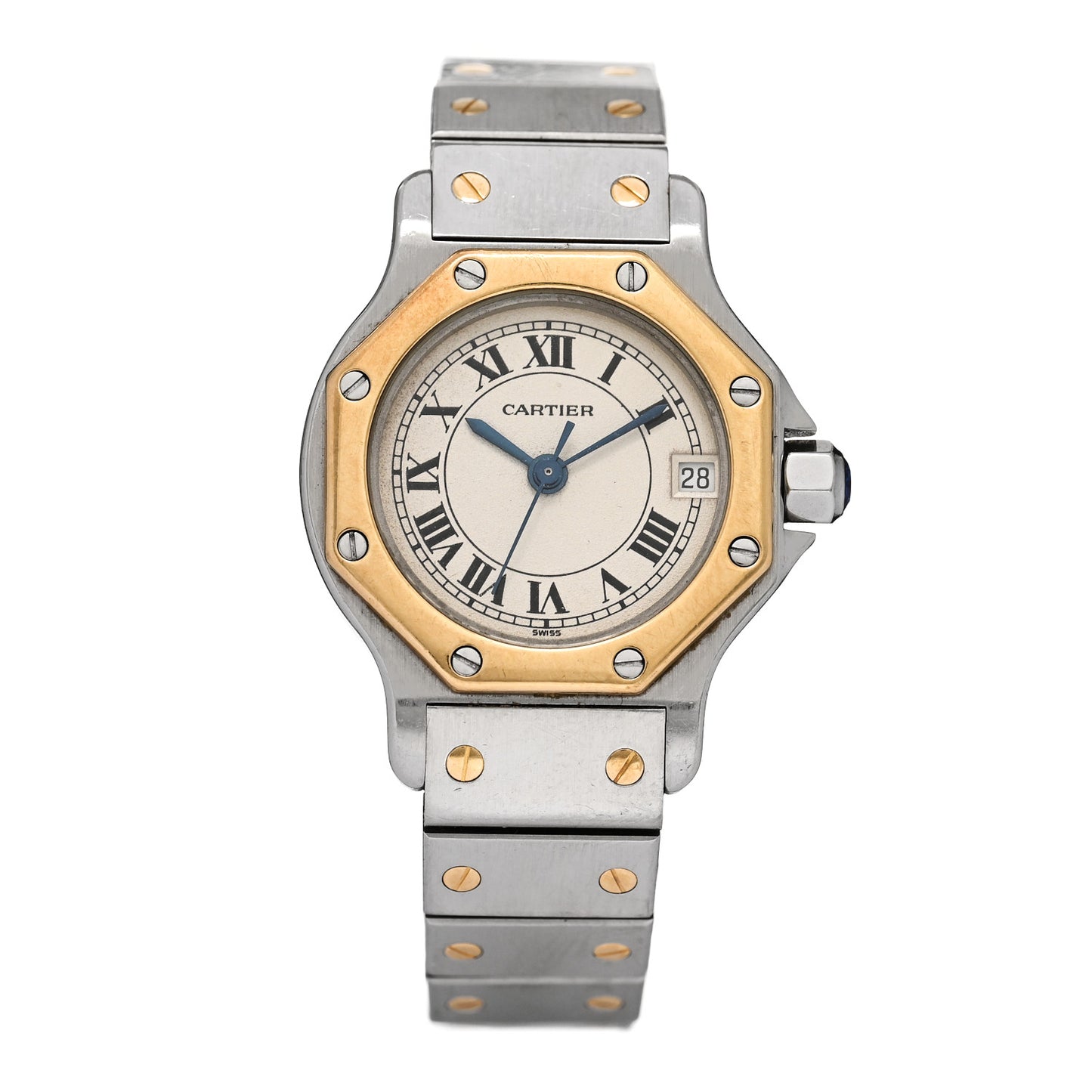 Stainless Steel 18K Yellow Gold 25mm Santos Octagon Quartz Watch