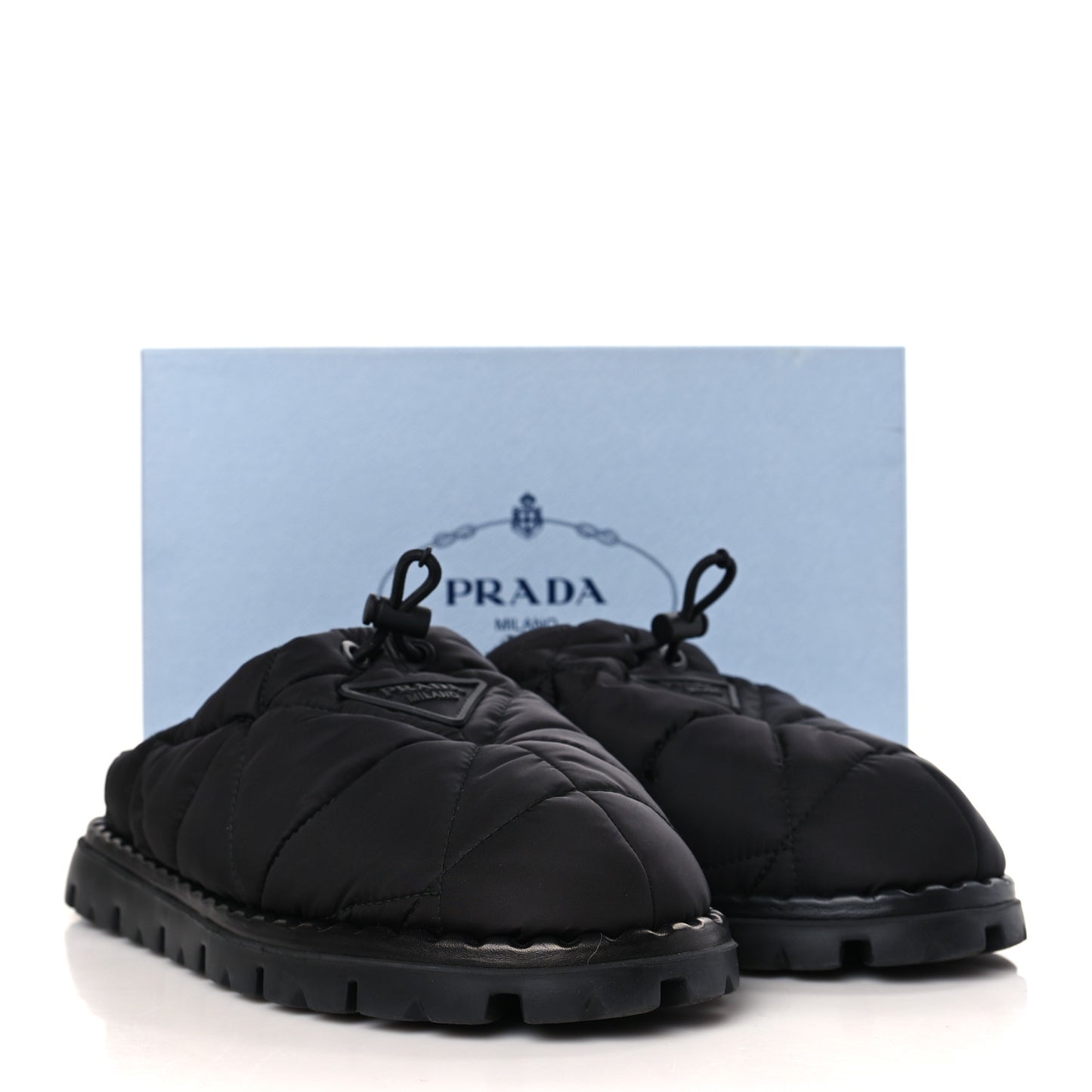 Re-Nylon Piuma Triangle Logo Padded Drawcord Rush 20mm Slippers 39.5 Black