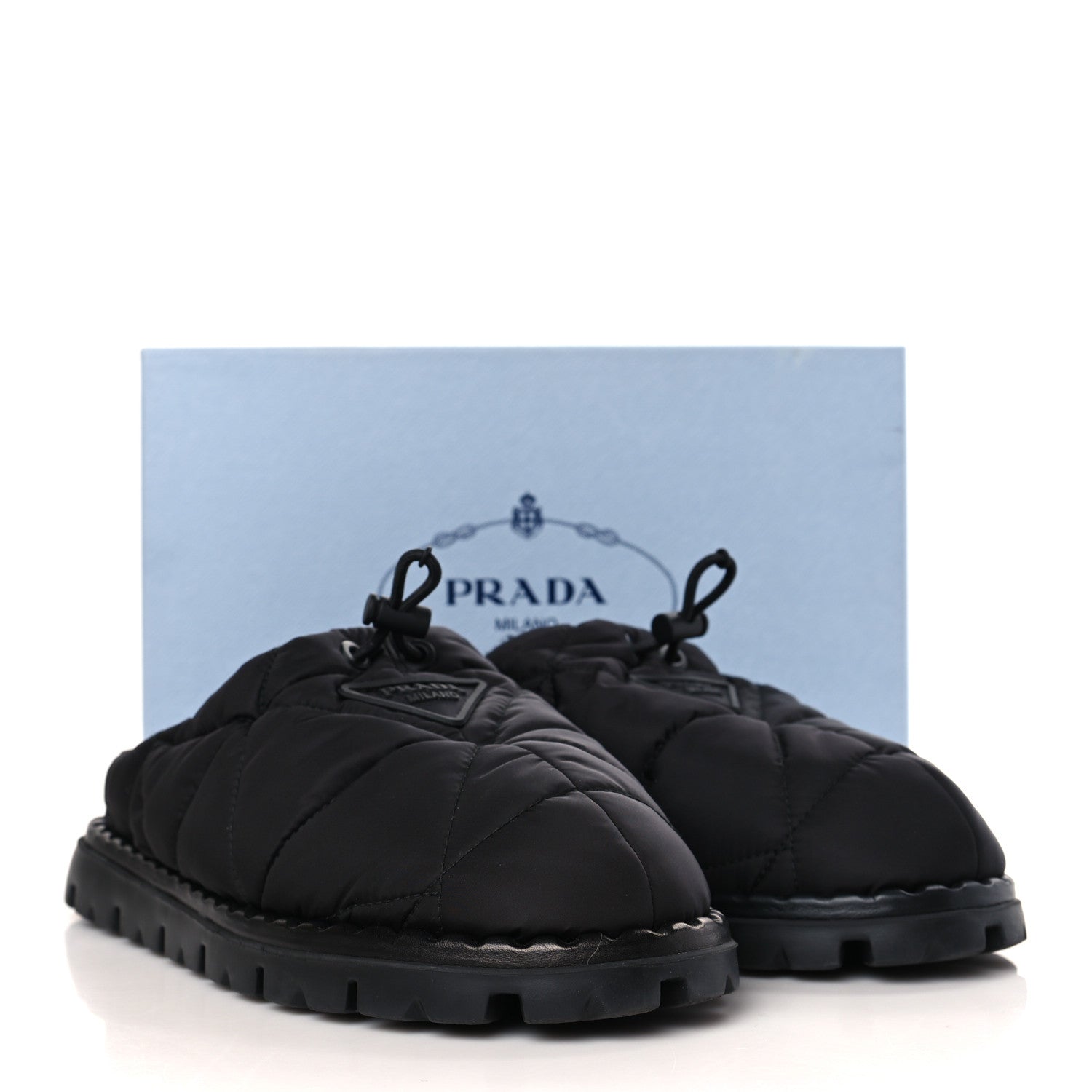 Prada Re-Nylon Piuma Triangle Logo Padded Drawcord Rush 20mm Slippers 39.5 Black 8 of 9