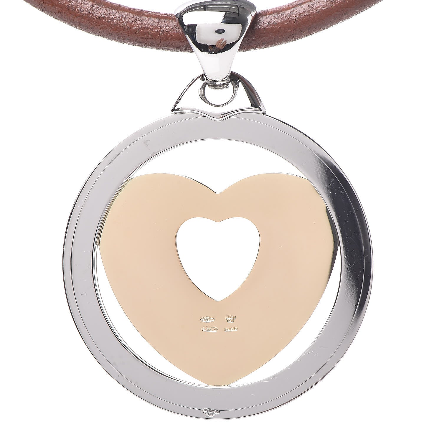 Bulgari Stainless Steel 18K Yellow Gold Calfskin Tondo Heart Pendant Necklace Brown 4 of 5
