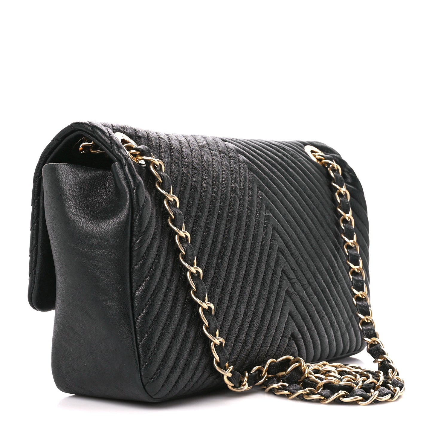 Calfskin Chevron Quilted Medium Surpique Flap Black