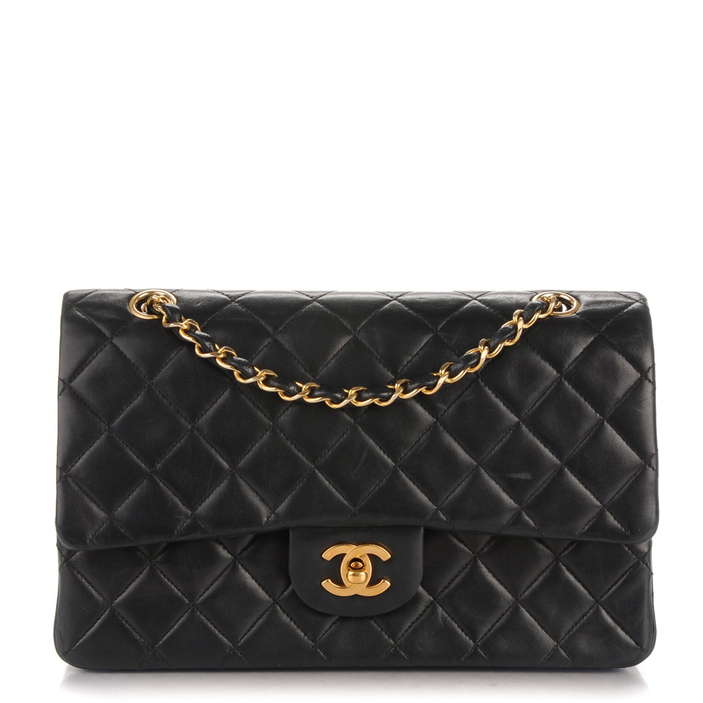Lambskin Quilted Medium Double Flap Black
