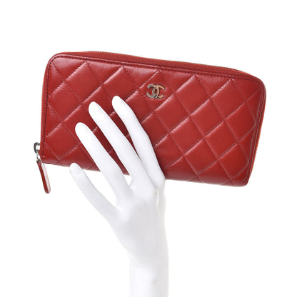 Chanel Lambskin Quilted Large Gusset Zip Around Wallet Red 2 of 10
