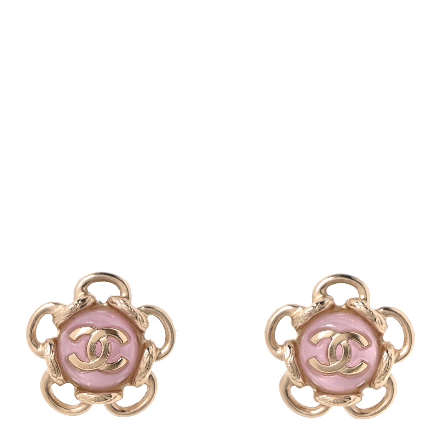 Chanel Resin CC Flower Earrings Gold Pink 1 of 4