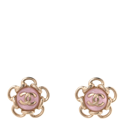 Chanel Resin CC Flower Earrings Gold Pink 1 of 4