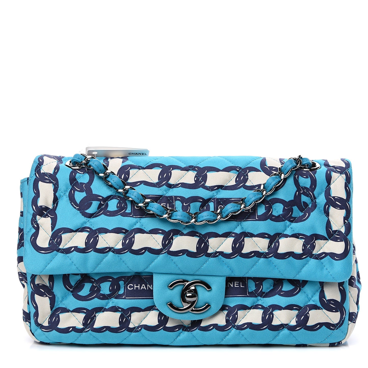 Silk Chain Printed Medium Single Flap Blue