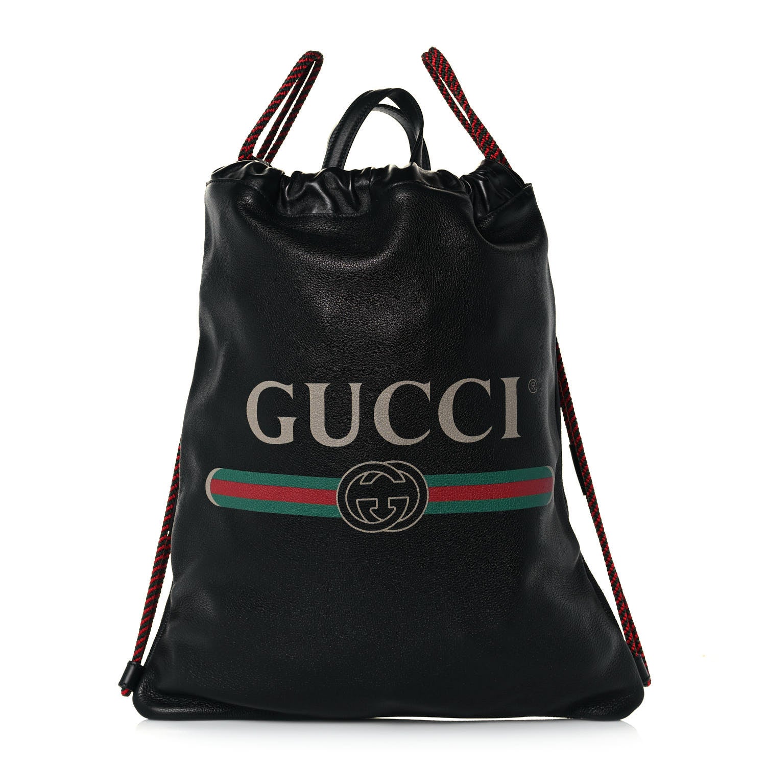 Gucci Calfskin Logo Drawstring Backpack Black 4 of 13