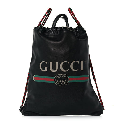 Gucci Calfskin Logo Drawstring Backpack Black 4 of 13