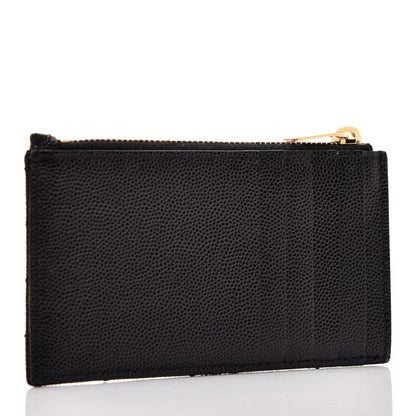 Saint Laurent Grain De Poudre Matelasse Chevron Monogram Fragments Zippered Card Case Black 3 of 7
