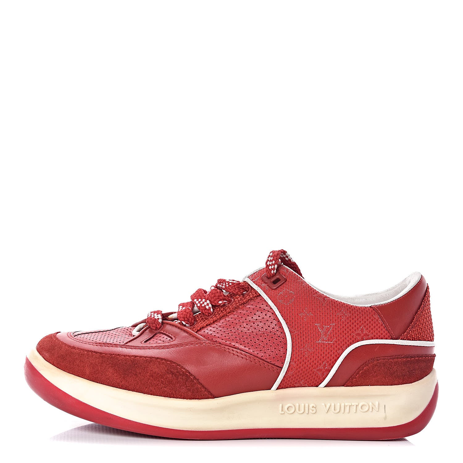 Louis Vuitton Suede Calfskin Perforated Monogram Sneaker 37.5 Red 1 of 15