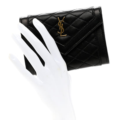 Saint Laurent Lambskin Quilted Monogram Gaby Small Envelope Wallet Black 2 of 7