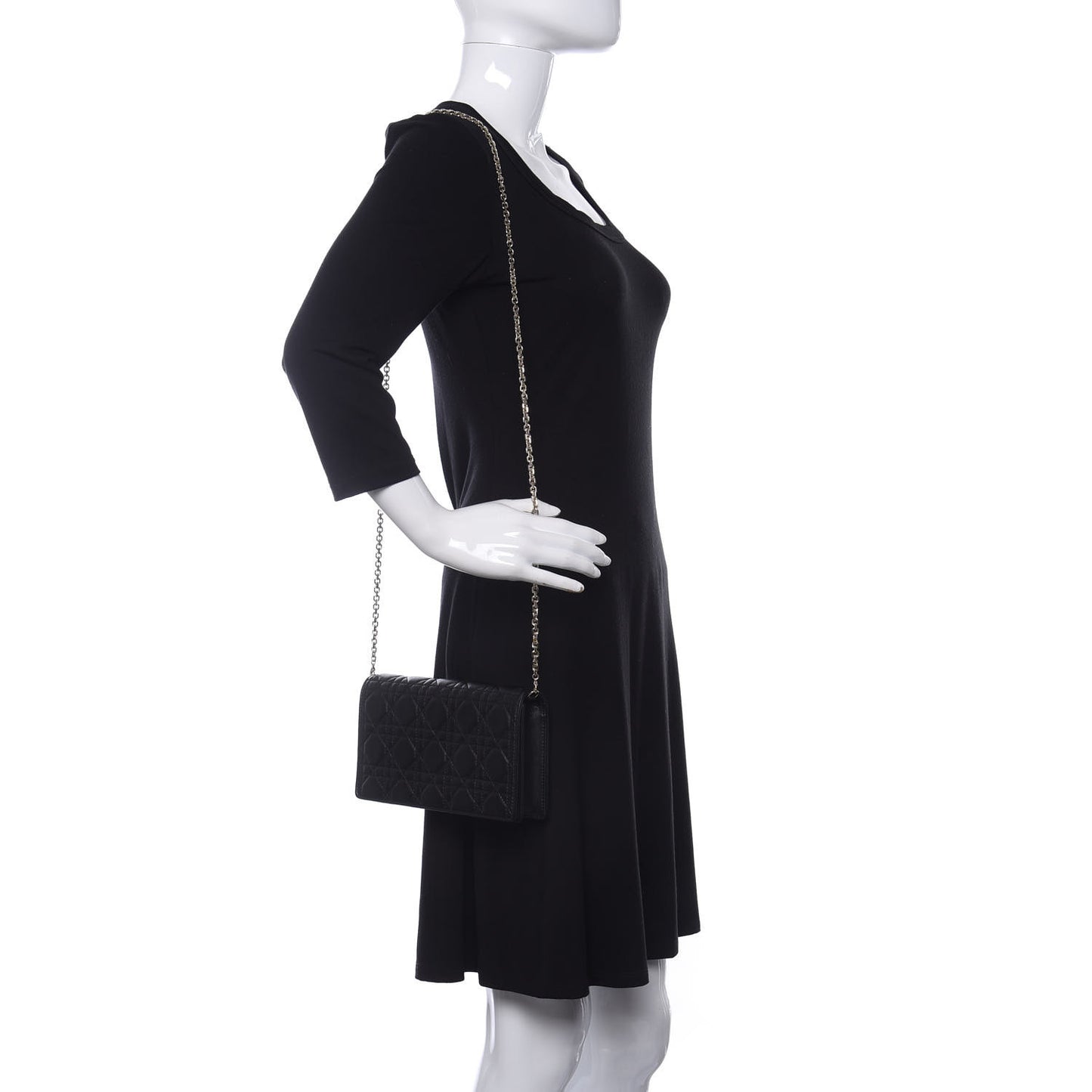 Lambskin Cannage Lady Dior Chain Wallet Black
