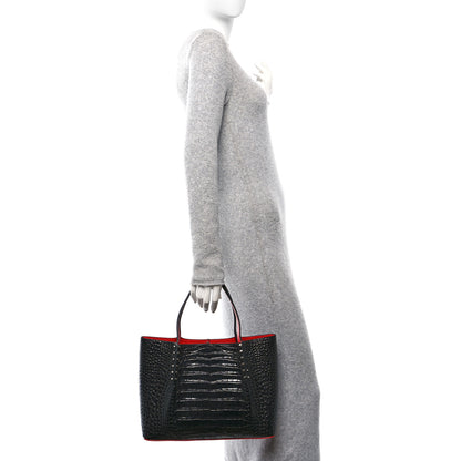 Christian Louboutin Crocodile Embossed Calfskin Spiked Small Cabarock Shopper Tote Black 2 of 9