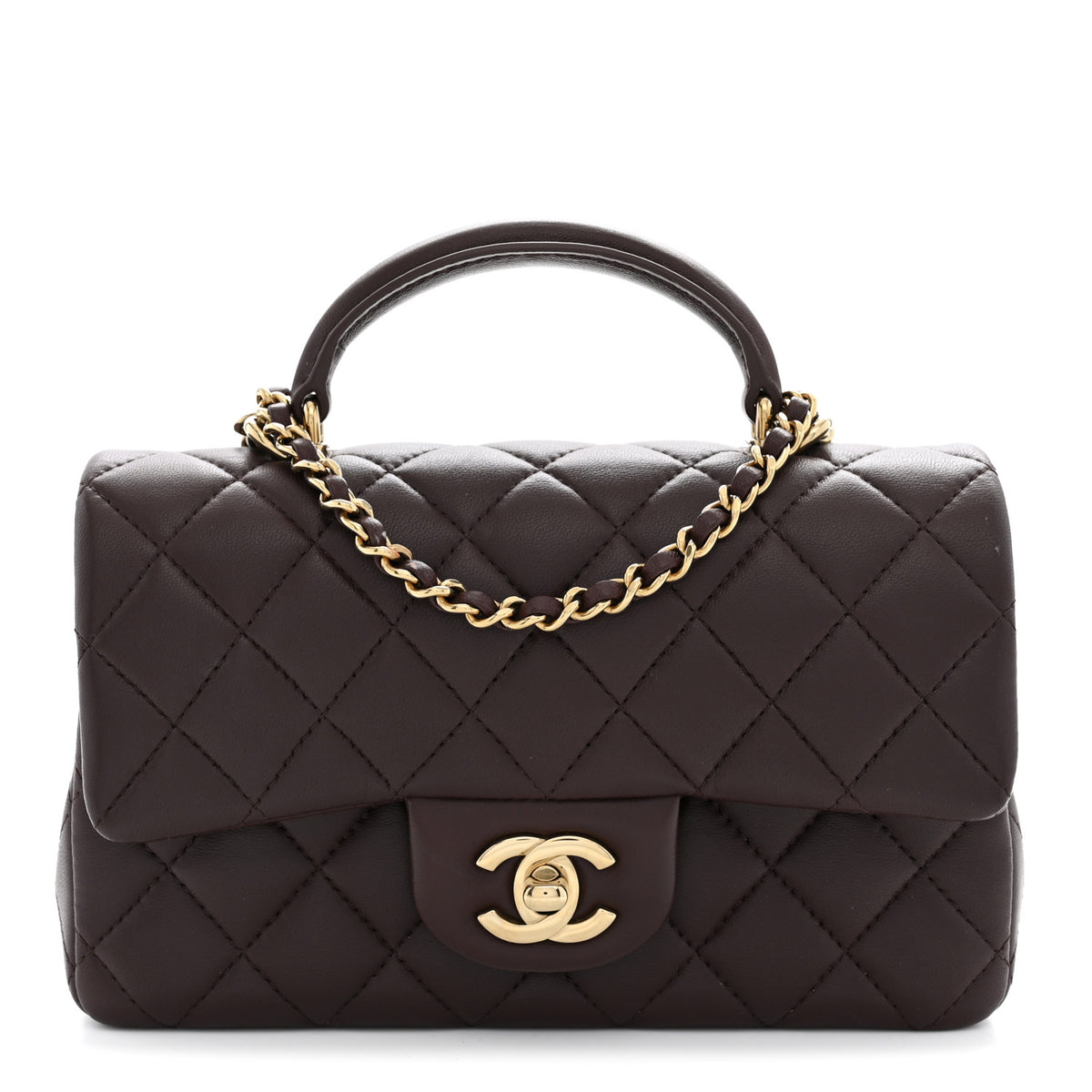 Lambskin Quilted Mini Top Handle Rectangular Flap Burgundy