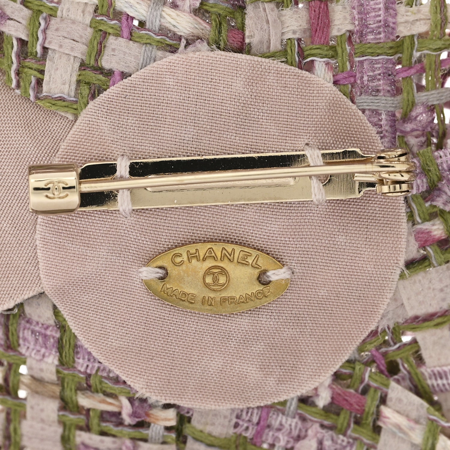 Chanel Tweed Camellia Brooch Green Purple 3 of 3
