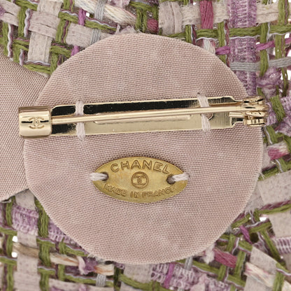 Chanel Tweed Camellia Brooch Green Purple 3 of 3