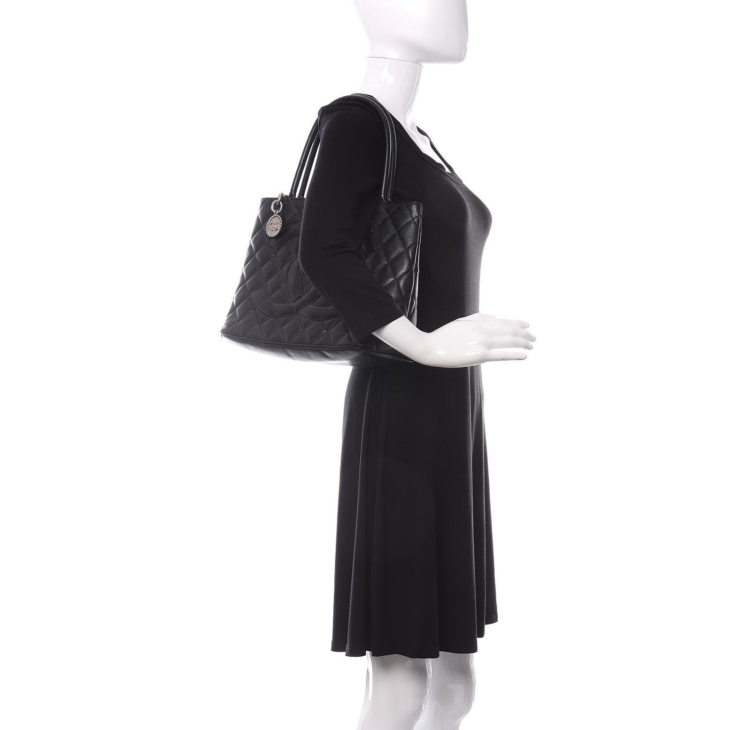 Caviar Quilted Medallion Tote Black