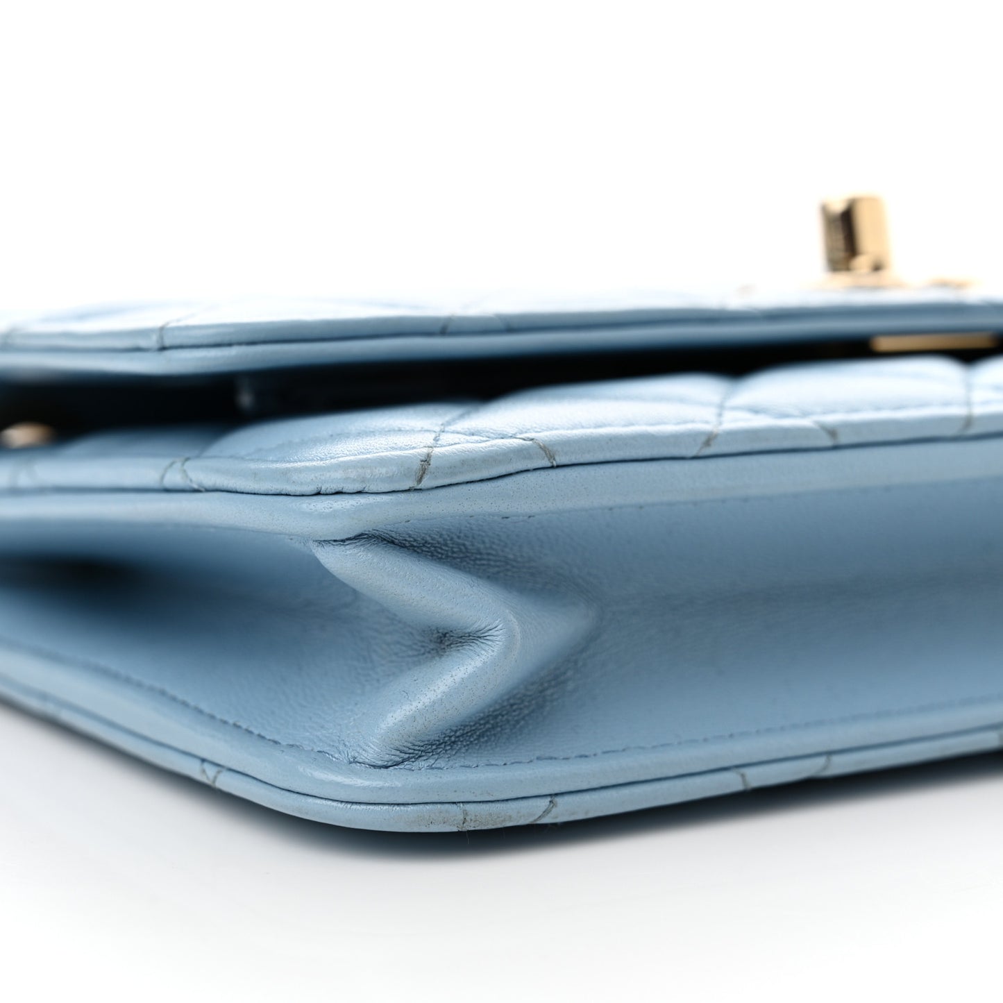 Lambskin Quilted Trendy CC Wallet On Chain WOC Light Blue