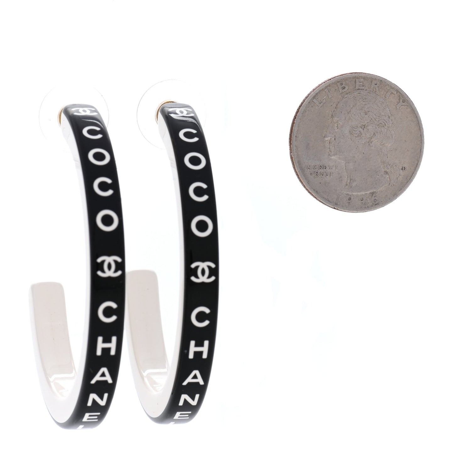 Resin Logo Hoop Earrings Black White