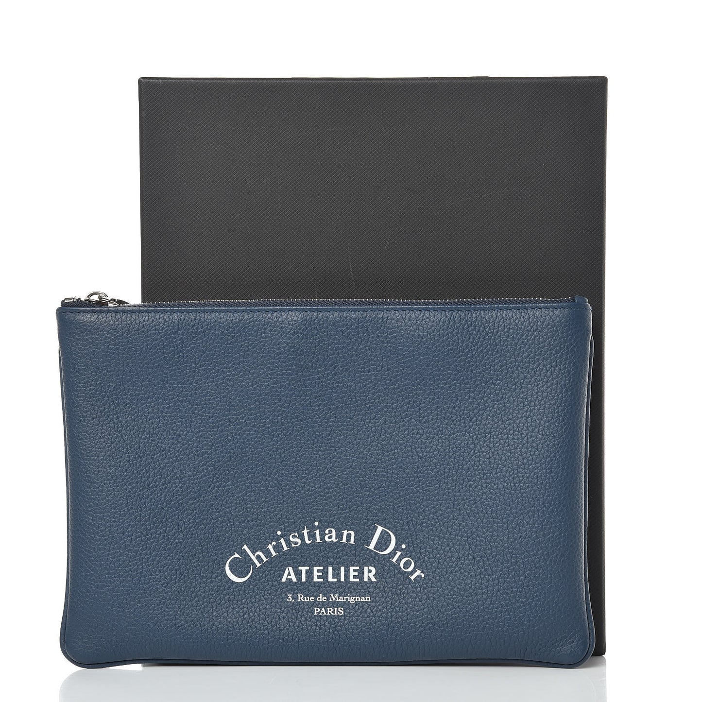 Grained Calfskin Homme Zip Pouch Navy Blue
