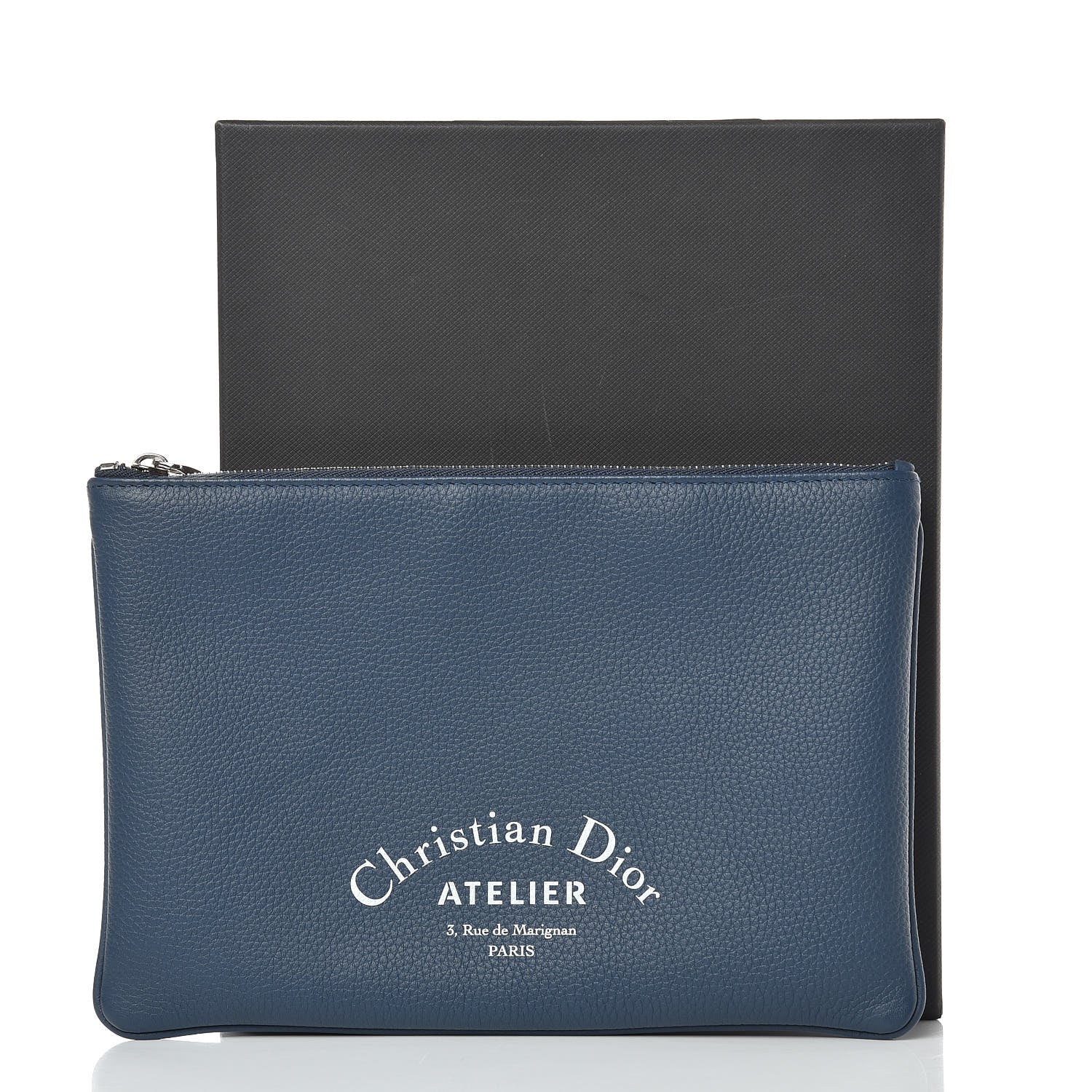 Christian Dior Grained Calfskin Homme Zip Pouch Navy Blue 10 of 10