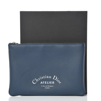 Christian Dior Grained Calfskin Homme Zip Pouch Navy Blue 10 of 10