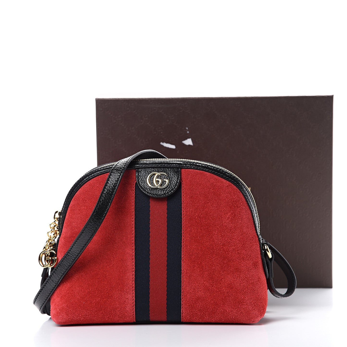 Suede Patent Web GG Small Ophidia Dome Shoulder Bag Hibiscus Red
