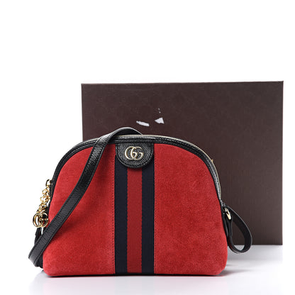 Gucci Suede Patent Web GG Small Ophidia Dome Shoulder Bag Hibiscus Red 12 of 12