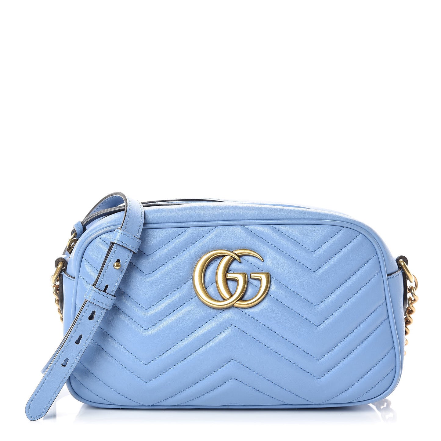 Calfskin Matelasse Small GG Marmont Chain Shoulder Bag Clear Sky Blue
