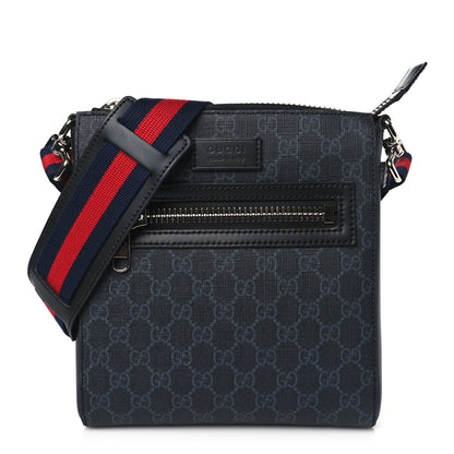 Gucci GG Supreme Monogram Web Small Flat Messenger Bag Black Grey 1 of 10