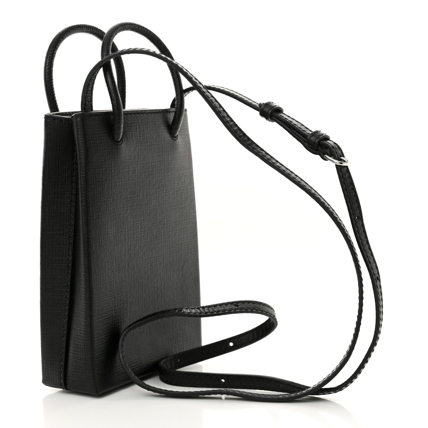Squared Calfskin Logo Shopping Phone Holder Bag Black