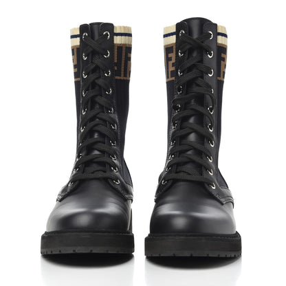 Fendi Calfskin Stretch Fabric Rockoko Biker Boots 38 Tobacco Black Marino 2 of 15