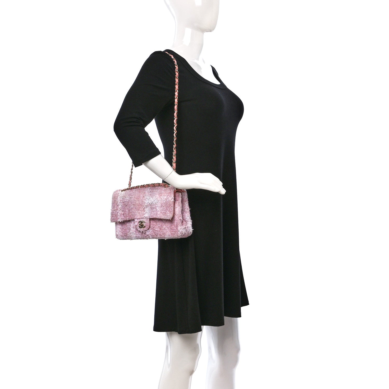 Chanel Tweed Medium Double Flap Light Pink White 2 of 10