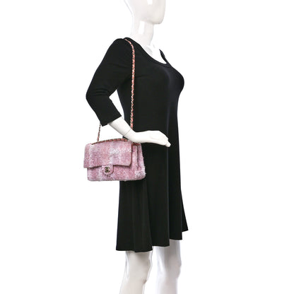Chanel Tweed Medium Double Flap Light Pink White 2 of 10