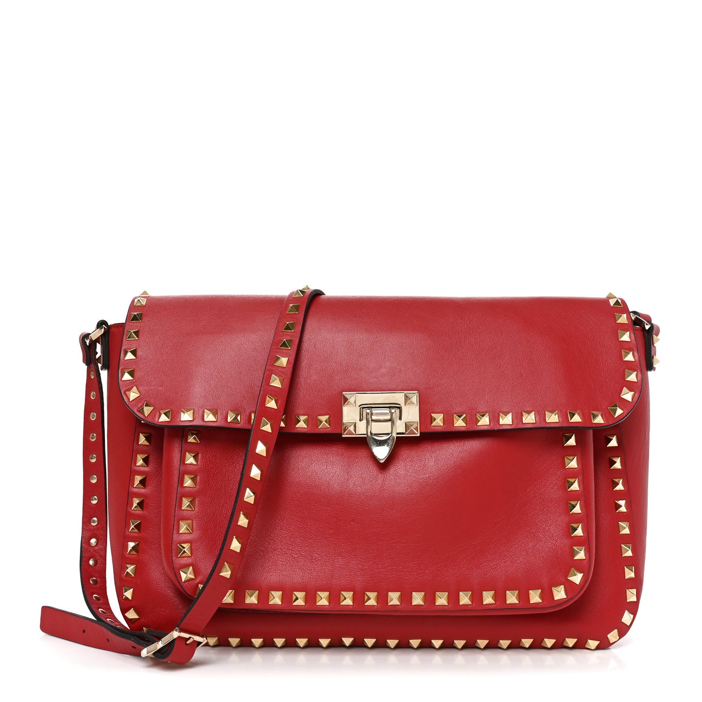 Nappa Rockstud Flip Lock Messenger Bag  Rosso Valentino