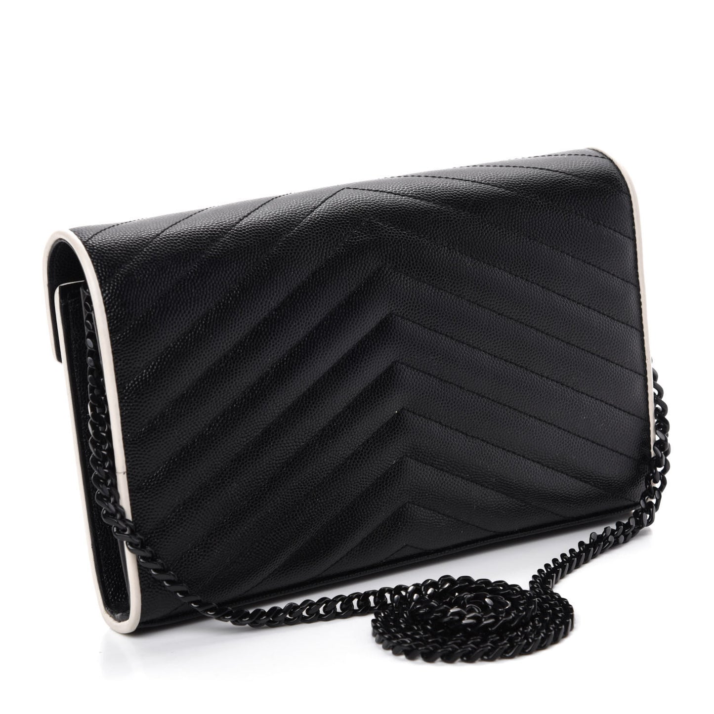 Grain De Poudre Matelasse Chevron Monogram Chain Wallet Black White
