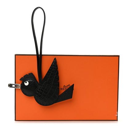 Hermes Epsom Chevre Mysore Swift Alligator Lizard Birdy Bag Charm Black 5 of 5