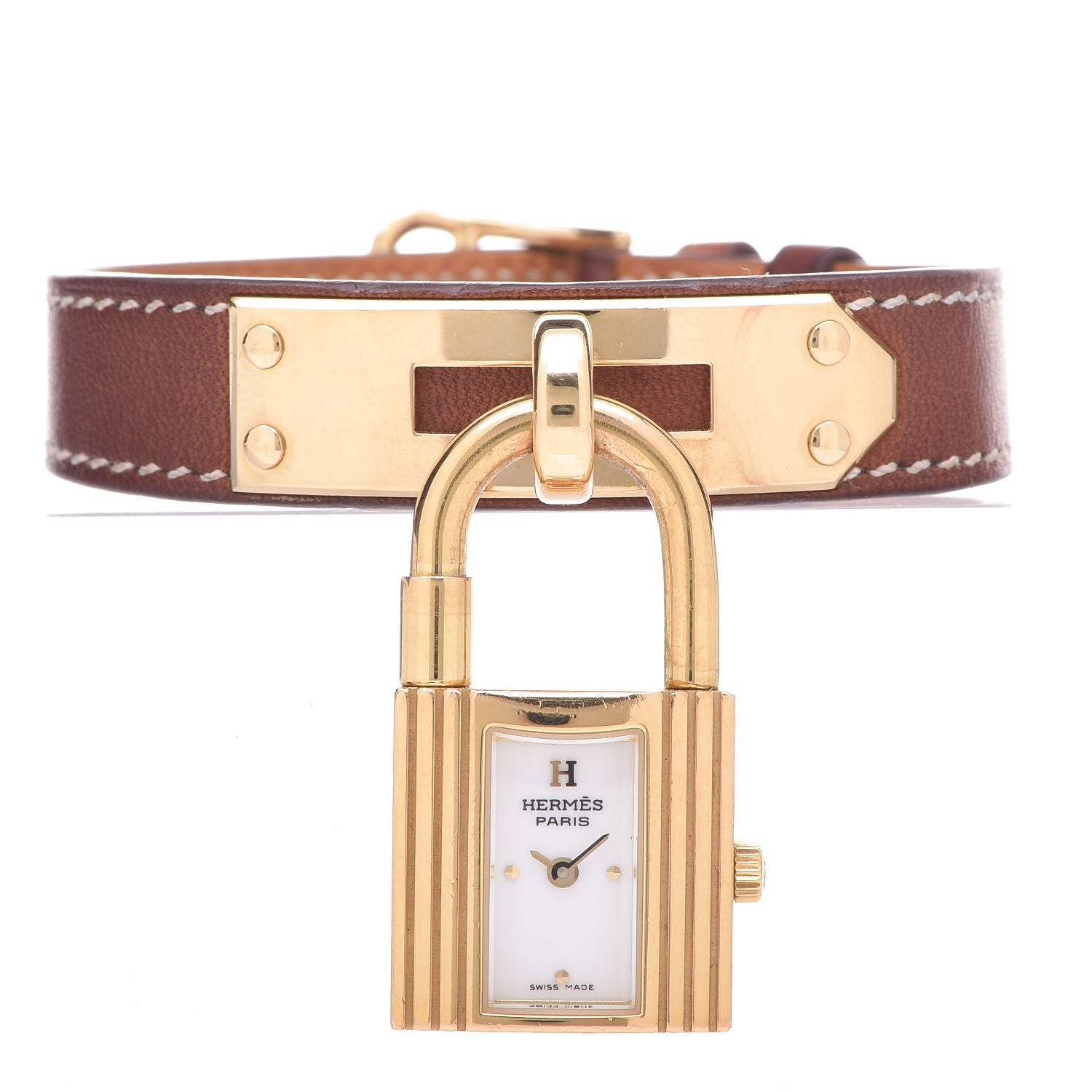 Hermes Stainless Steel Barenia 20mm Kelly Cadena Quartz Watch Fauve 1 of 6