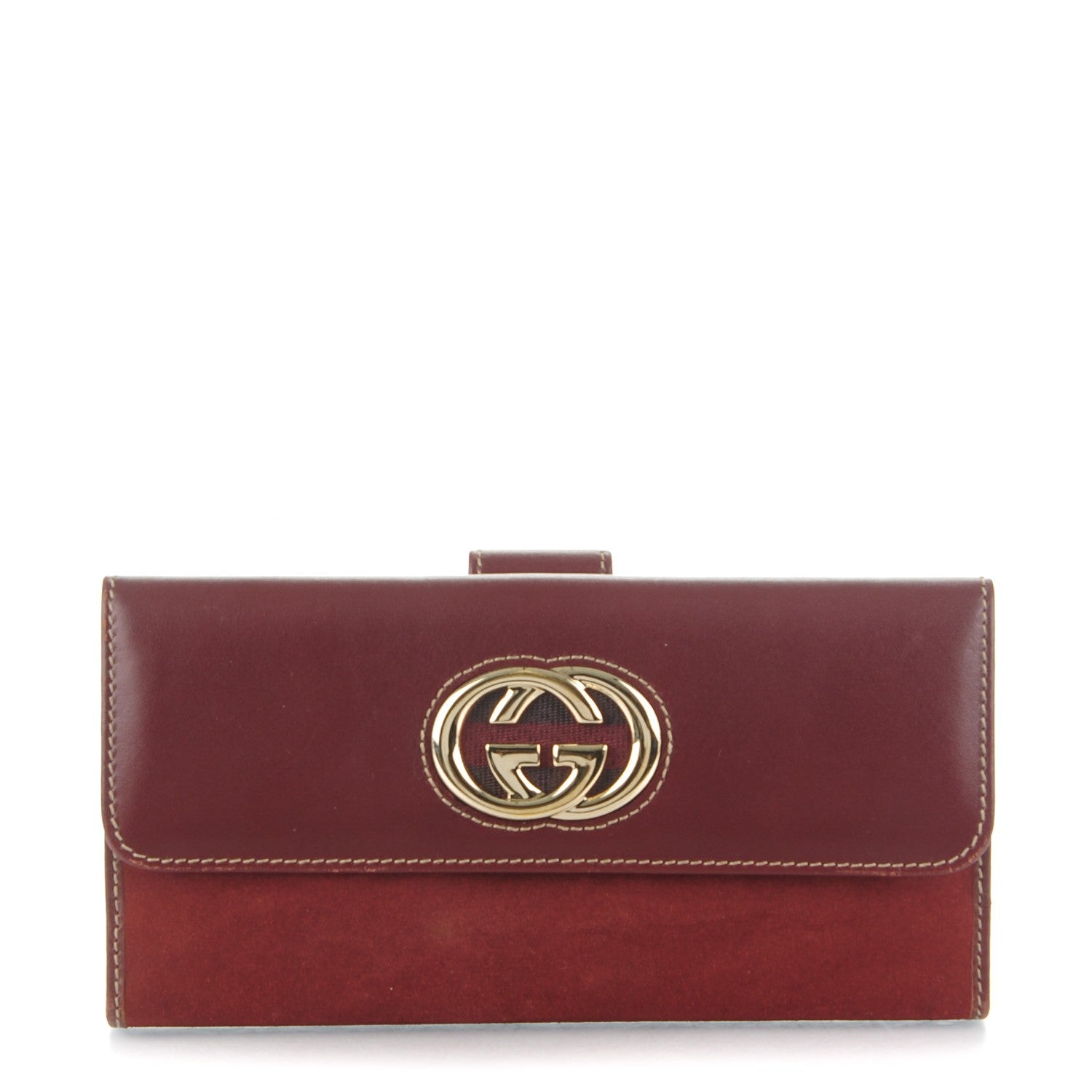 Gucci Calfskin Suede Britt Continental Flap Wallet Dark Red 1 of 8