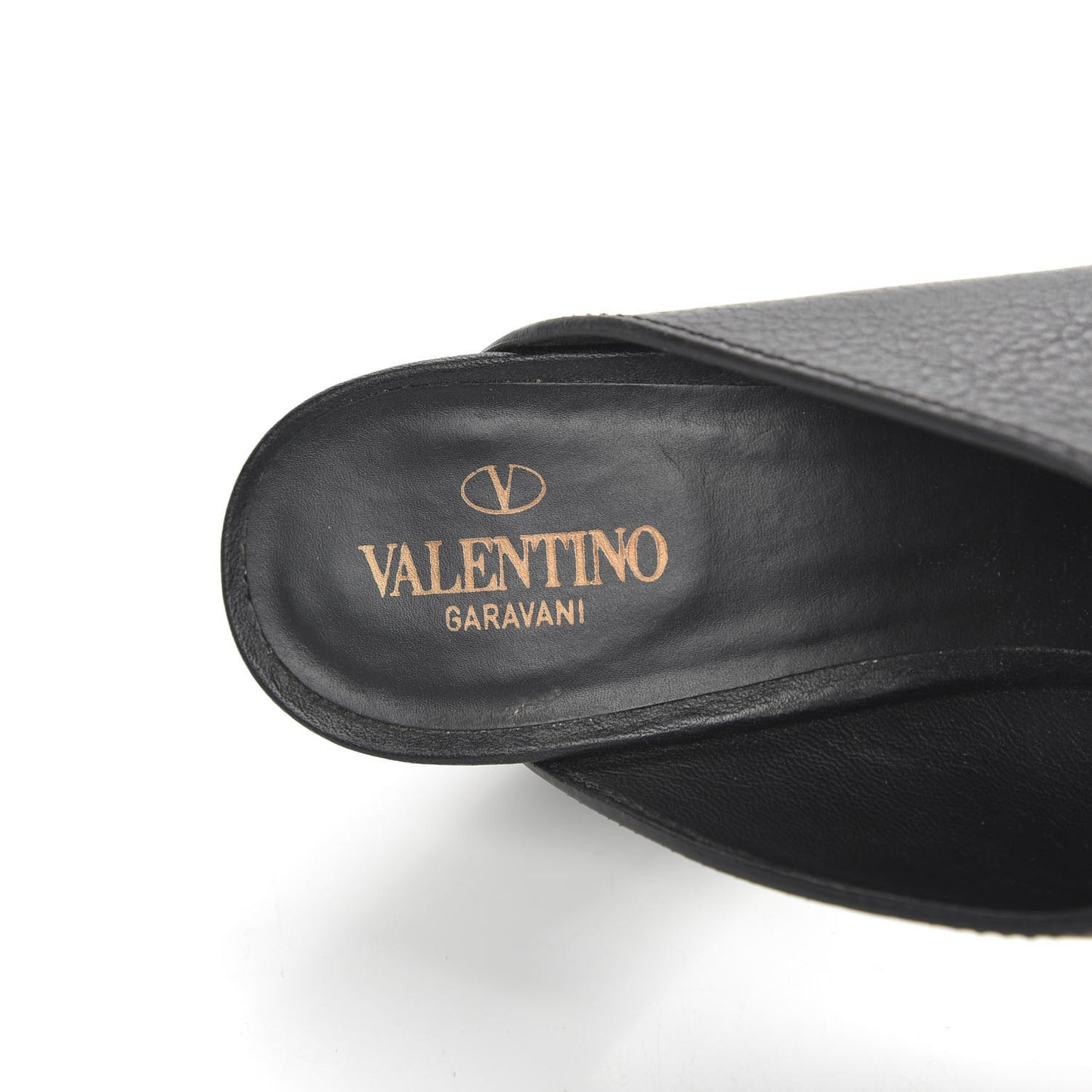 Grainy Cowhide VLogo Mid Heel Slide Sandals 39 Black