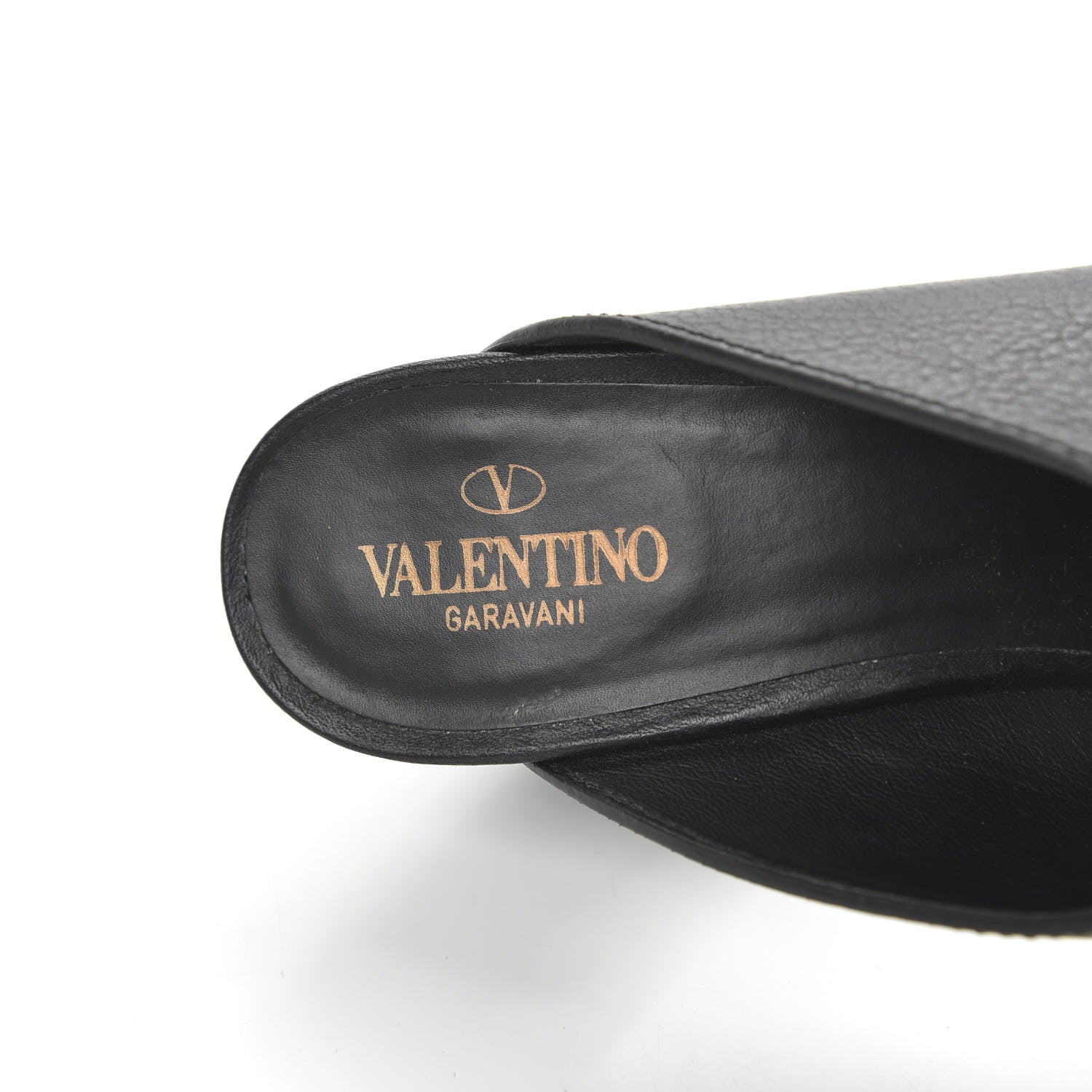 Valentino Garavani Grainy Cowhide VLogo Mid Heel Slide Sandals 39 Black 7 of 8