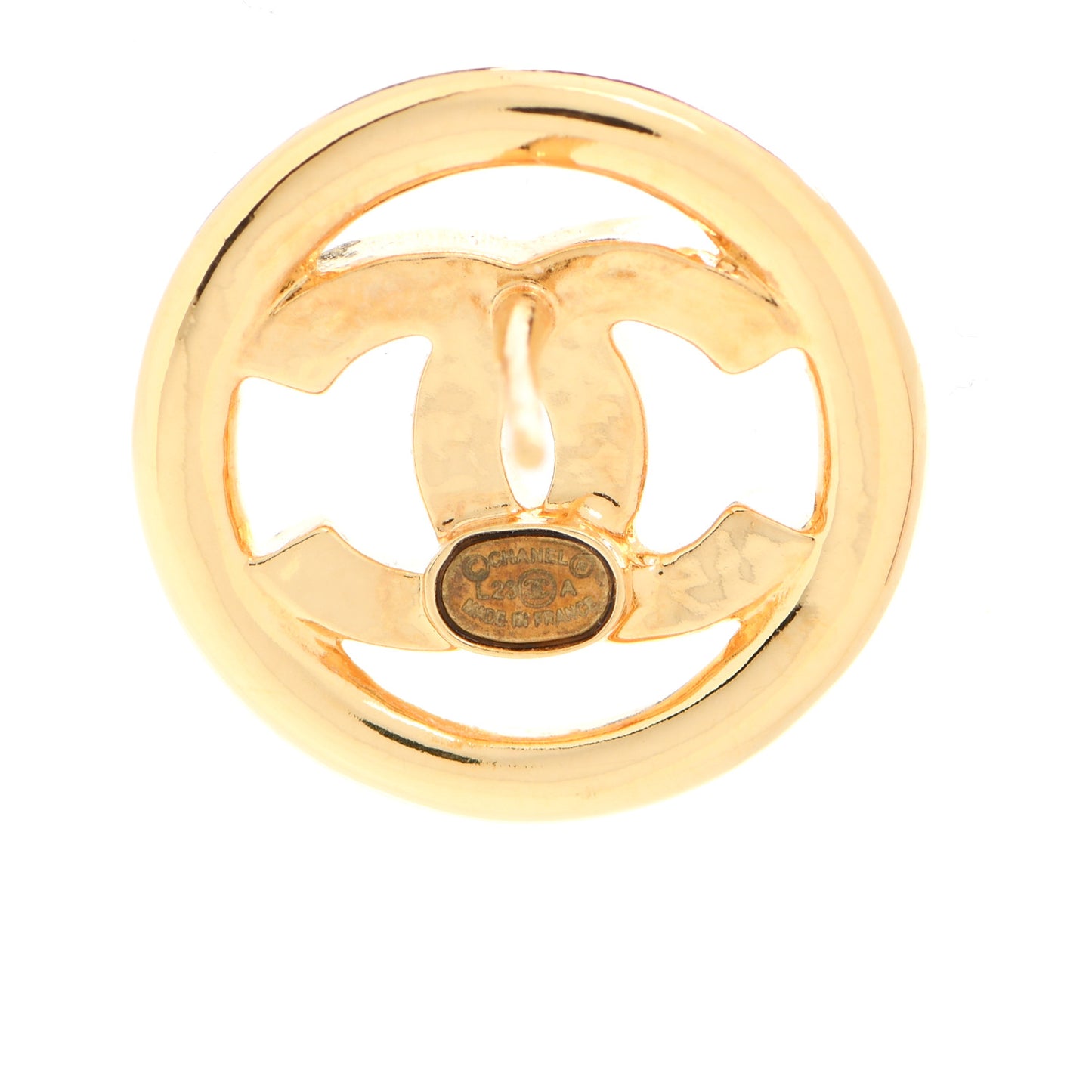 Metal CC Round Earrings Gold