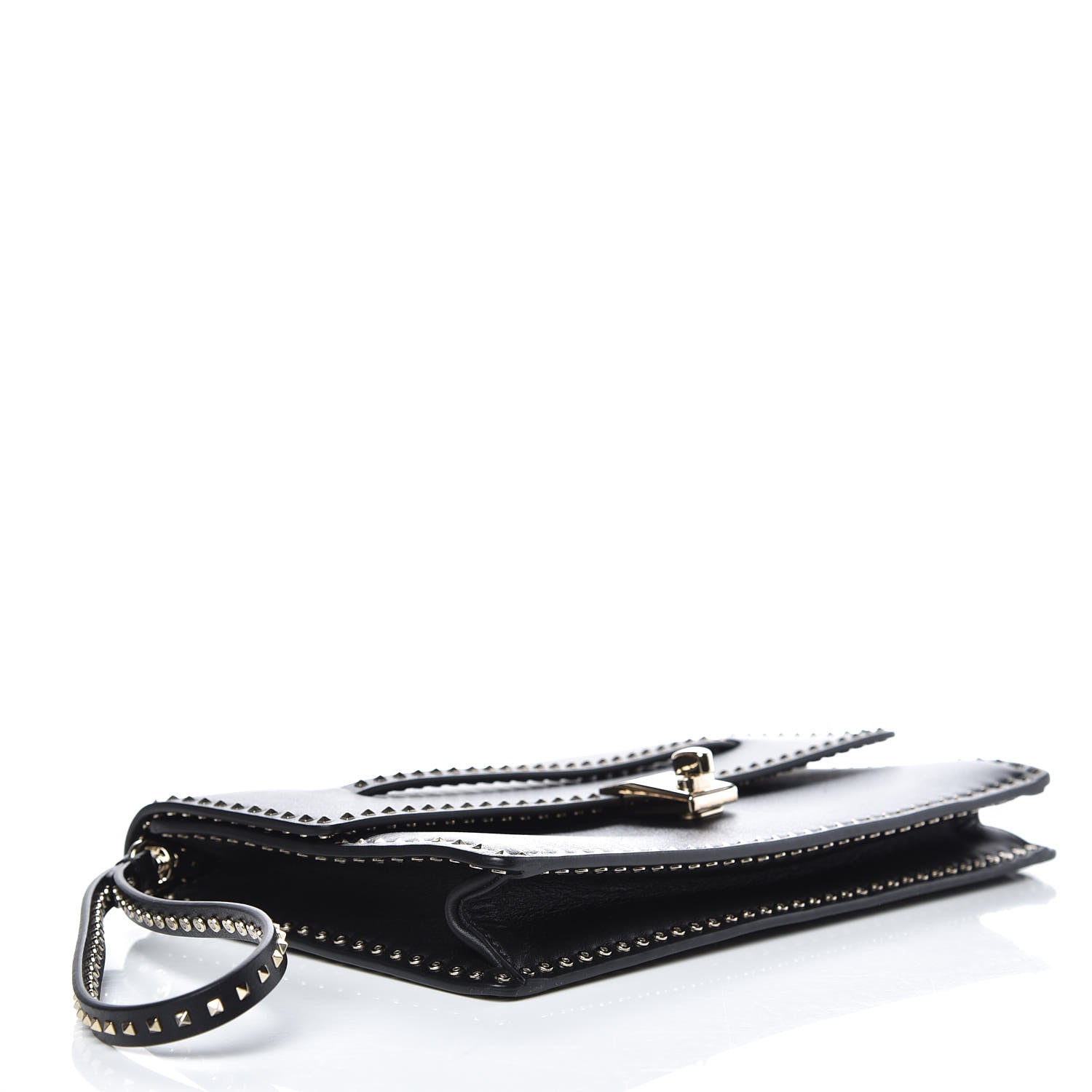 Valentino Garavani Calfskin Rockstud Turn Lock Flap Clutch Black 4 of 9