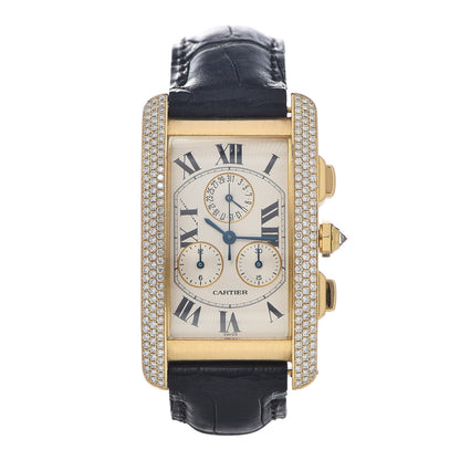 Cartier 18K Yellow Gold Alligator Diamond 26mm Tank Americaine Chronograph Quartz Watch 1 of 9