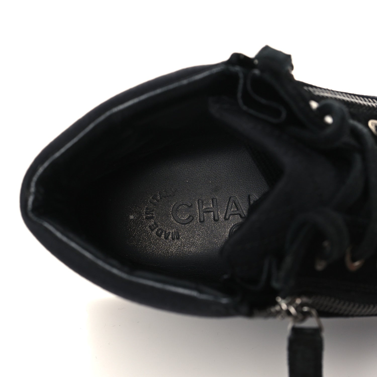 Chanel Toile Suede Calfskin CC High Top Sneakers 36.5 Black 6 of 7