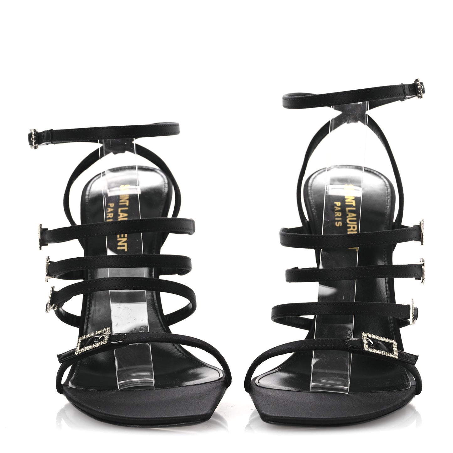 Crepe Satin Crystal Logo Jerry 110 Ankle Strap Sandals 37 Black