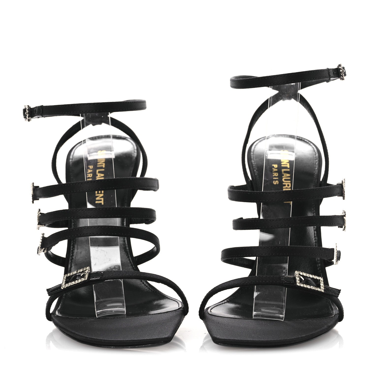 Saint Laurent Crepe Satin Crystal Logo Jerry 110 Ankle Strap Sandals 37 Black 3 of 11