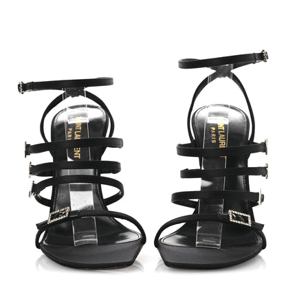 Saint Laurent Crepe Satin Crystal Logo Jerry 110 Ankle Strap Sandals 37 Black 3 of 11
